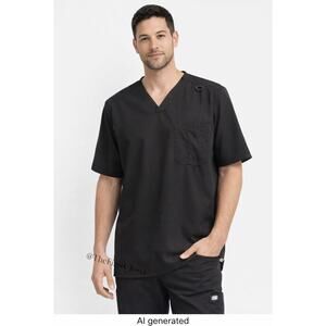 Skechers by Barco Mens Black V Neck Scrub Top XL Recycled Polyester Blend